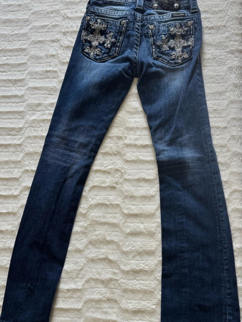 Miss Me Dark Blue Bootcut Jeans with Embellished Back Pockets